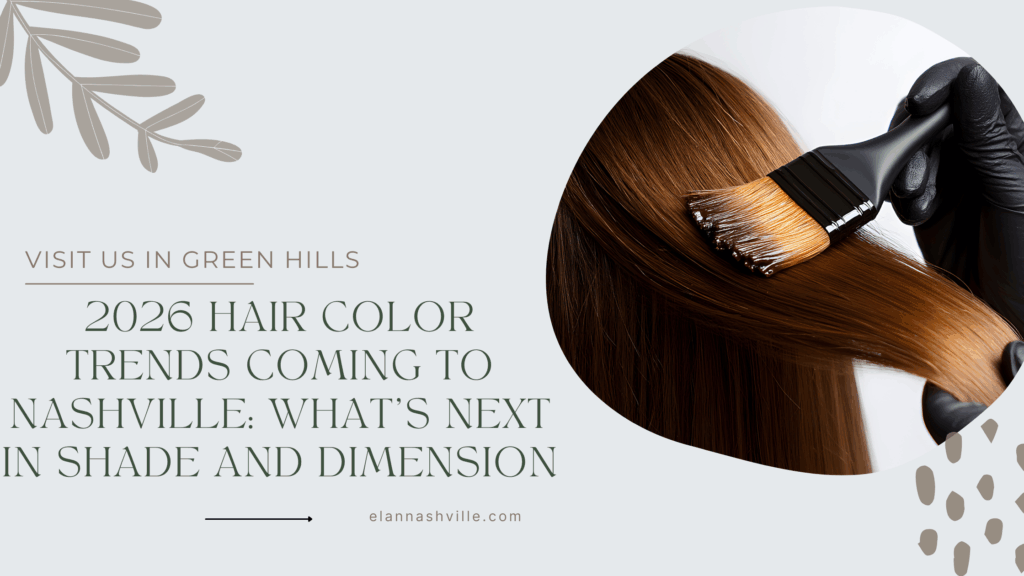 Close-up of a stylist brushing color onto smooth brown hair, showing upcoming 2026 hair color trends and dimensional shades.
